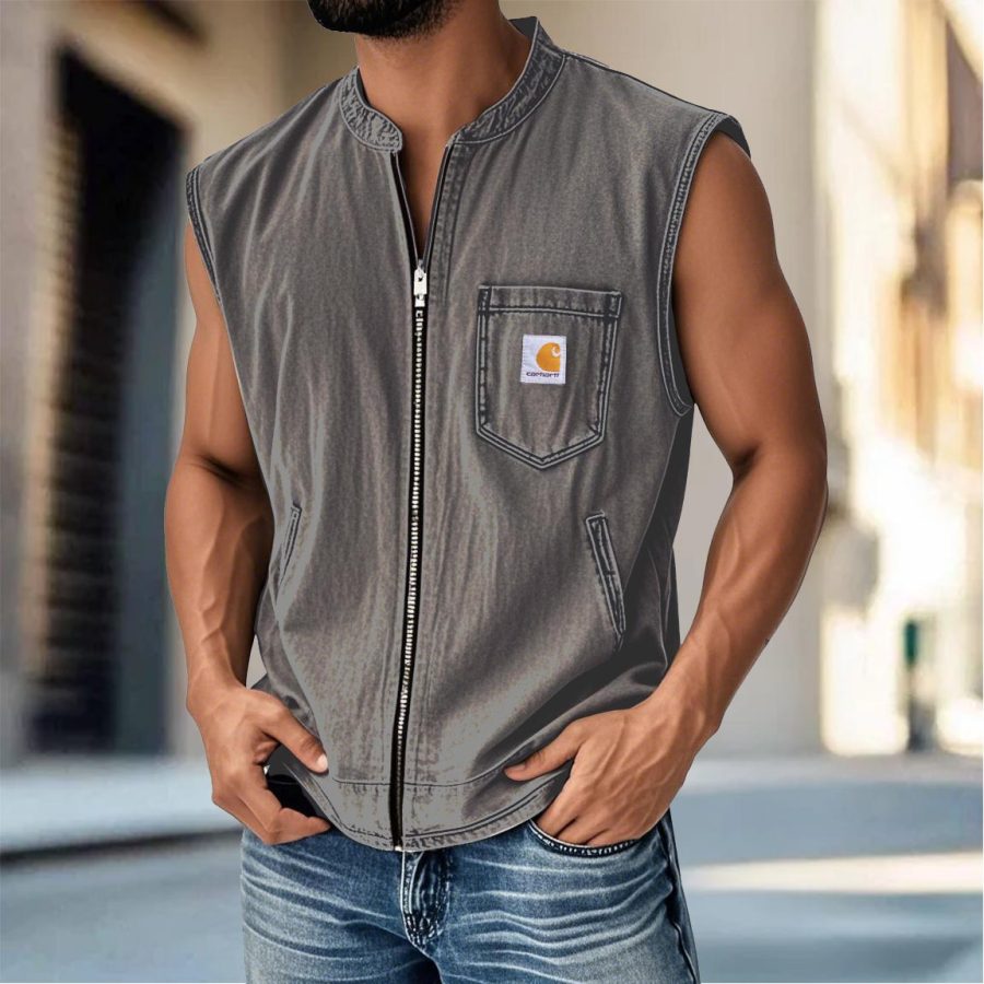 

Men's Vintage Distressed Pocket Zip Vest