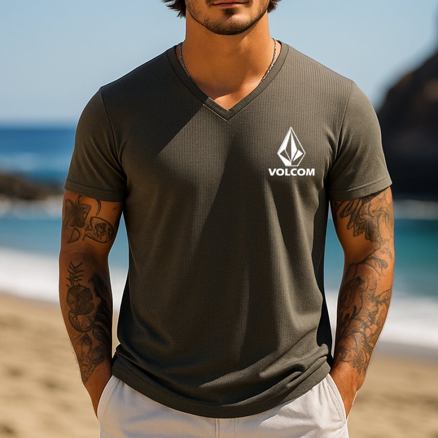 

Stylish V-Neck Short Sleeve Tee For Men - Perfect For Summer Beach Outings