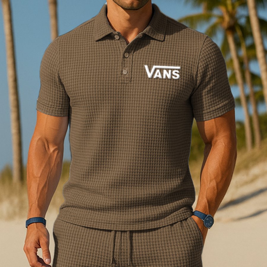 

Stylish Waffle Short-Sleeve Polo Shirt For Men - Perfect For Casual And Outdoor Activities