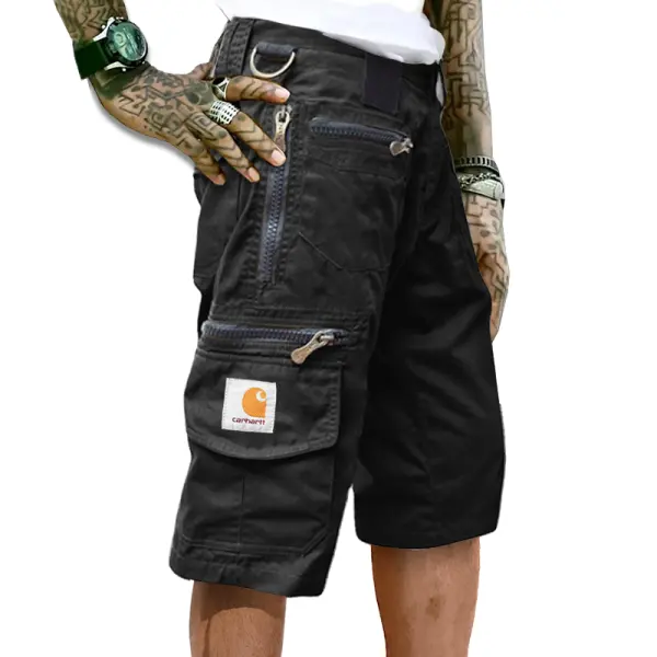 Men's Vintage Multi-Pocket Zipper Utility Cargo Shorts - Yesunshine.com 