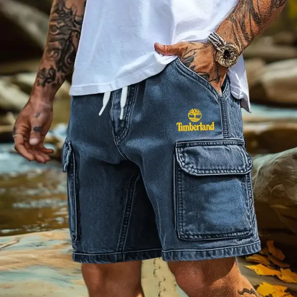 Men's Cargo Shorts Vintage Denim Washed Distressed Multi-Pocket Outdoor Surf Blue Walkshort Boardshorts - Ootdcowboys.com 