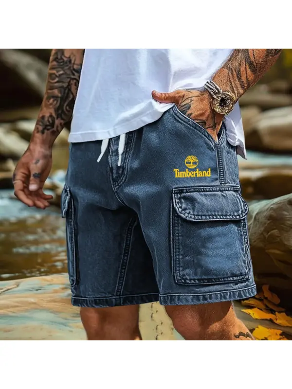 Men's Cargo Shorts Vintage Denim Washed Distressed Multi-Pocket Outdoor Surf Blue Walkshort Boardshorts - Wearmw.chimpone.com 