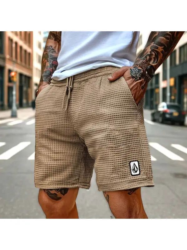 Men's Vintage Waffle Knit Surf Embroidered Pocket Elastic Drawstring Shorts Boardshorts - Wearmw.chimpone.com 