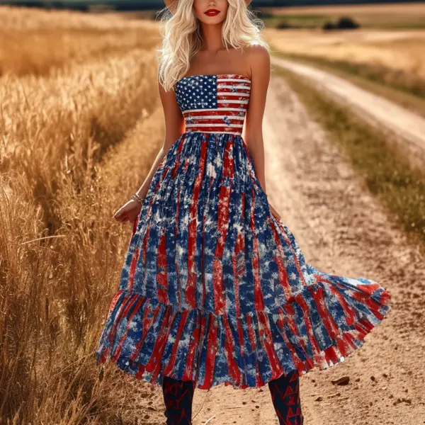 Women's 4th Of July Patriotic Spirit In The Fields: A Star-Spangled Dress Adventure - Menzfolk.com 