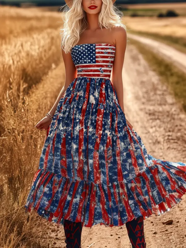 Women's 4th Of July Patriotic Spirit In The Fields: A Star-Spangled Dress Adventure - Pragmaace.com 