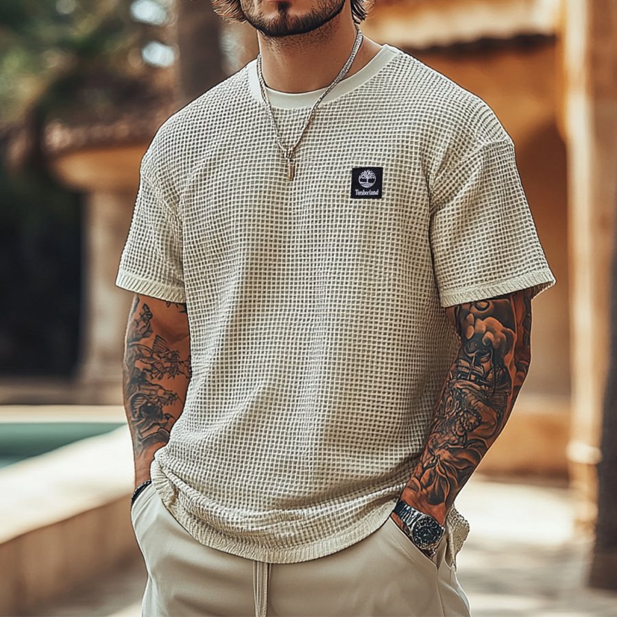 

Men's Vintage Waffle Fabric Knit Lightweight Mesh T-Shirt - Perfect For Summer Outdoors