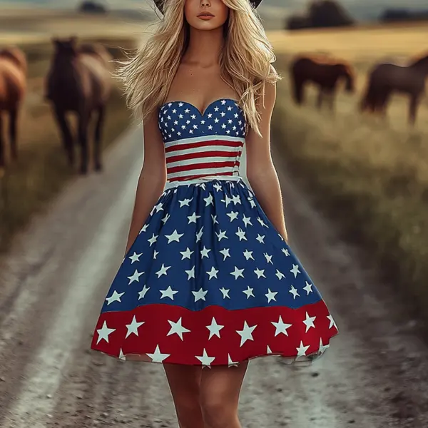 Women's 4th Of July Patriotic Star-Spangled Dress In The Countryside - Menzfolk.com 