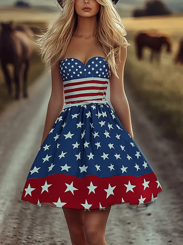 Women's 4th Of July Patriotic Star-Spangled Dress In The Countryside - Simplyion.com 