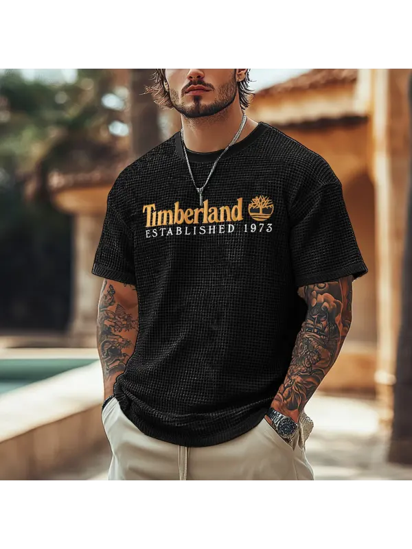 Men's Vintage Waffle Fabric Knit Lightweight Mesh T-Shirt - Perfect For Summer Outdoors - Wearmw.chimpone.com 