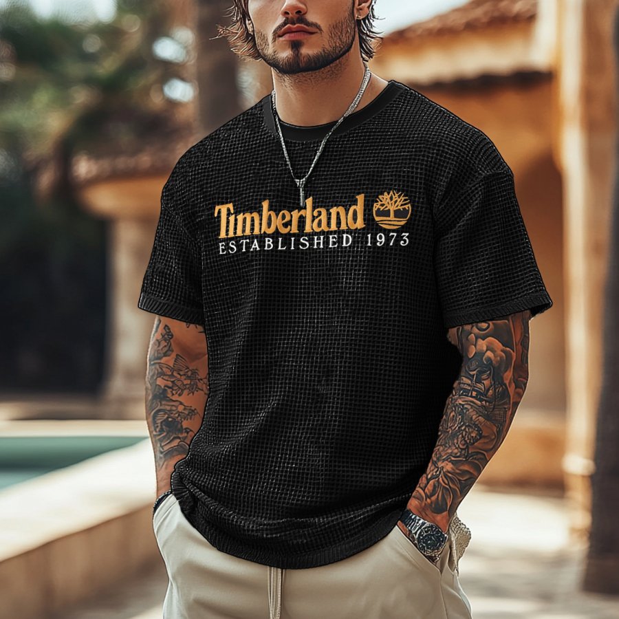 

Men's Vintage Waffle Fabric Knit Lightweight Mesh T-Shirt - Perfect For Summer Outdoors