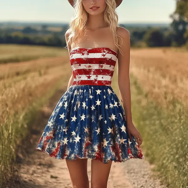 Women's 4th Of July Patriotic Star-Spangled Dress In A Summer Field - Elementnice.com 