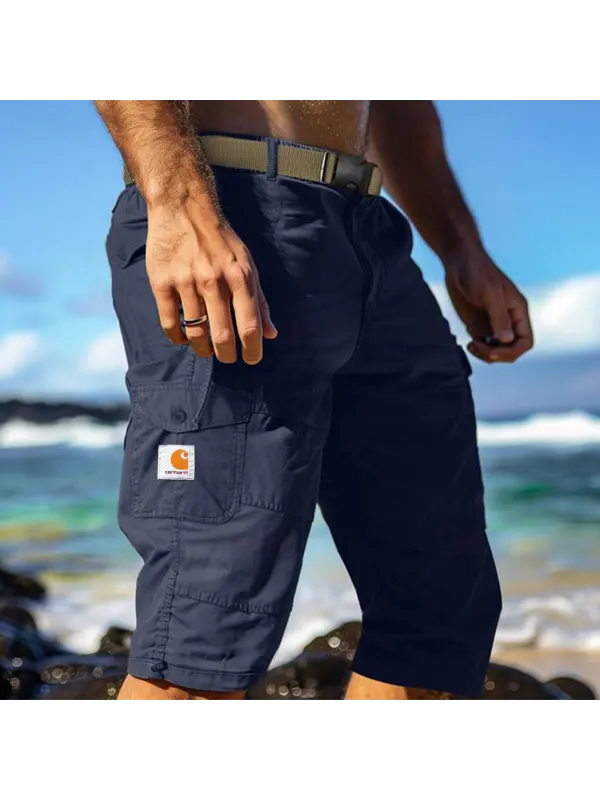 Men's Vintage Surf Multi-Pocket Elastic Drawstring Cargo Shorts - Wearmw.chimpone.com 