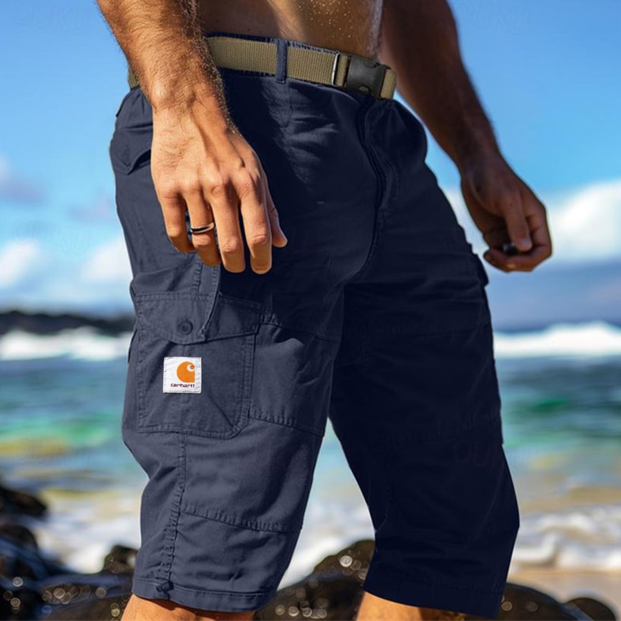 

Men's Vintage Surf Multi-Pocket Elastic Drawstring Cargo Shorts