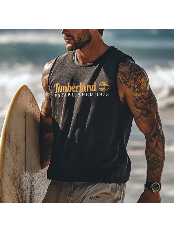 Men's Vintage Surfing Oversized Print Tank Top - Ootdmw.com 