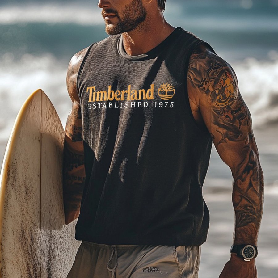 

Men's Vintage Surfing Oversized Print Tank Top