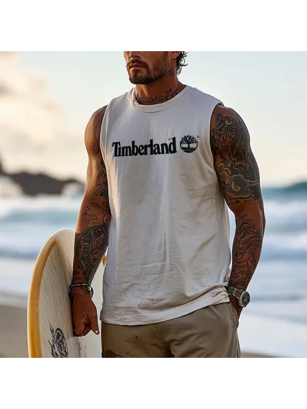 Men's Vintage Surfing Oversized Print Tank Top - Ootdmw.com 