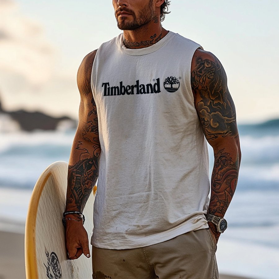 

Men's Vintage Surfing Oversized Print Tank Top