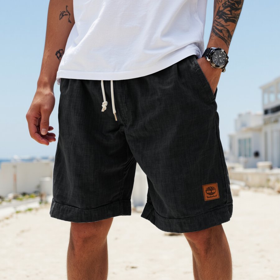 

Men's Vintage Cotton And Linen Fabric Surf Elastic Drawstring Shorts
