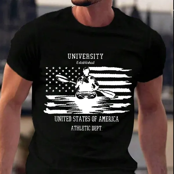 4th Of July Independence Day American Flag USA Kayaking Graphic T-Shirt - Rabclub.com 