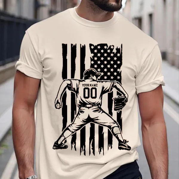 4th Of July Independence Day American Flag Patriotic Baseball Player Graphic T-Shirt - Rabclub.com 