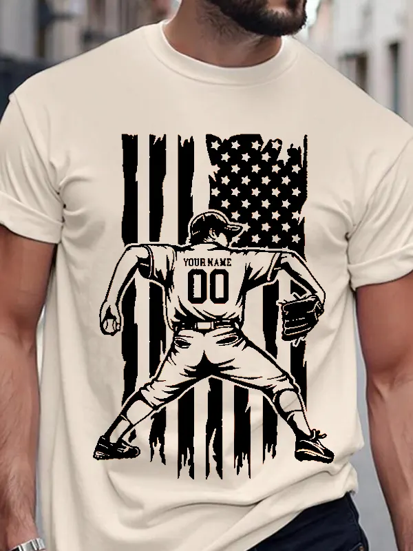 4th Of July Independence Day American Flag Patriotic Baseball Player Graphic T-Shirt - Simplyion.com 