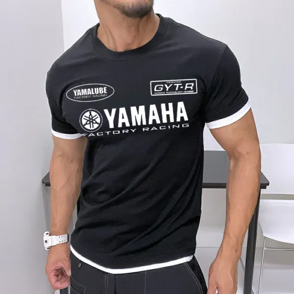 Men's Contrast Racing Logo Print T-shirt - Rabclub.com 