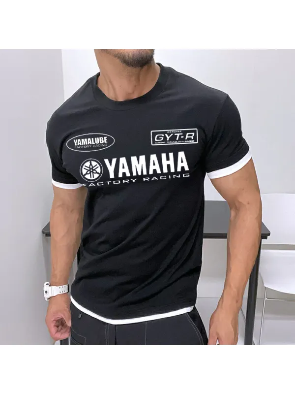 Men's Contrast Racing Logo Print T-shirt - Aptkoi.com 