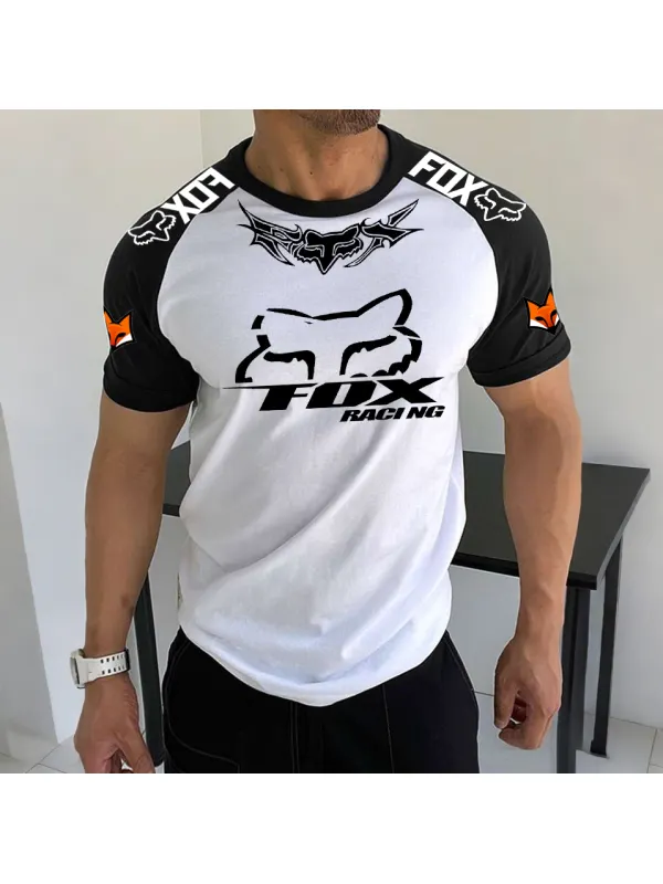 Men's Racing Logo Print Contrast Color Short Sleeve T-Shirt - Anrider.com 