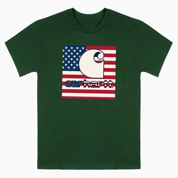 Carhartt Men's Vintage Letter 4th Of July American Flag Independence Day Graphic Print Short Sleeve T-Shirt
