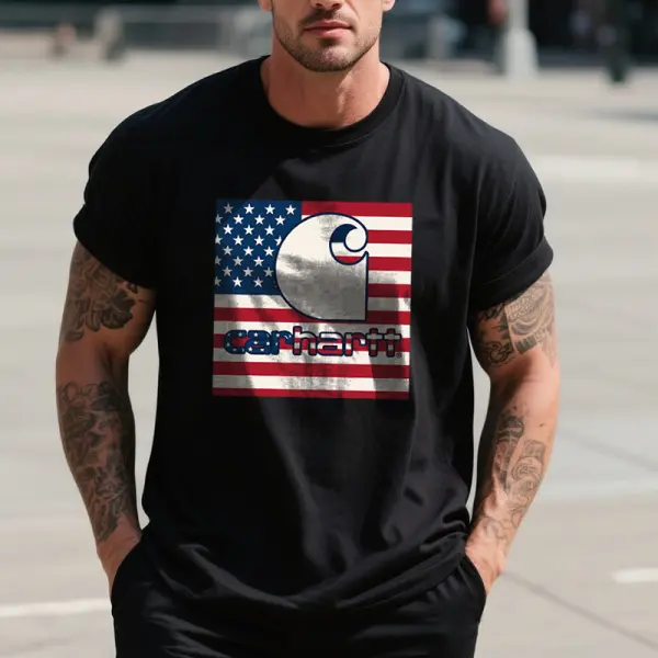 Carhartt Men's Vintage Letter 4th Of July American Flag Independence Day Graphic Print Short Sleeve T-Shirt