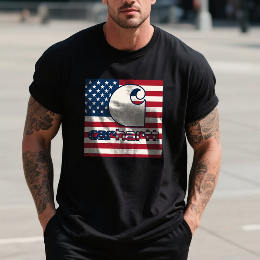 

Carhartt Men's Vintage Letter American Flag Independence Day 4th Of July Shirts Graphic Print Short Sleeve T-Shirt