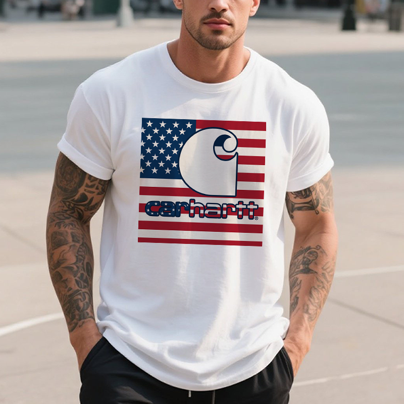 Carhartt Men's Vintage Letter 4th Of July American Flag Independence Day Graphic Print Short Sleeve T-Shirt