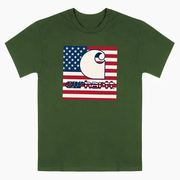Carhartt Men's Vintage Letter 4th Of July American Flag Independence Day Graphic Print Short Sleeve T-Shirt