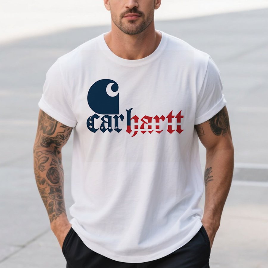 

Carhartt Men's Vintage Letter American Flag Independence Day 4th Of July Shirts Print Short Sleeve T-Shirt