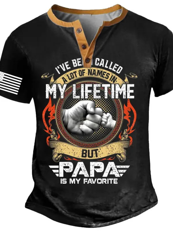 Men's Vintage I've Been Called Lot Of Name But Papa Is My Favorite Father's Day Henley Short Sleeve T-Shirt - Menbarn.com 