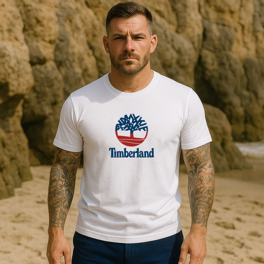 

Timberland Men's Vintage American Flag Independence Day July 4th Surf Print Cotton Short Sleeve T-Shirt