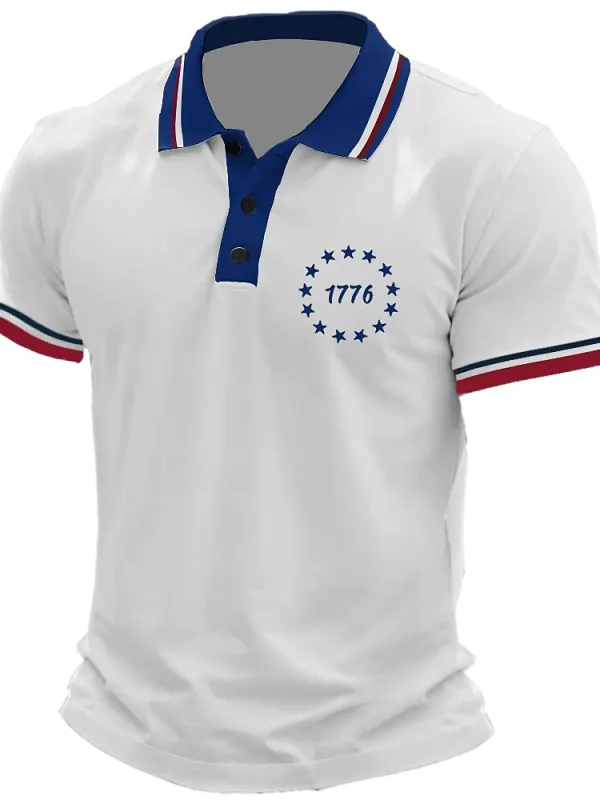 Men's Vintage 1776 Independence Day July 4th Print Short Sleeve Polo T-Shirt - Pragmaace.com 