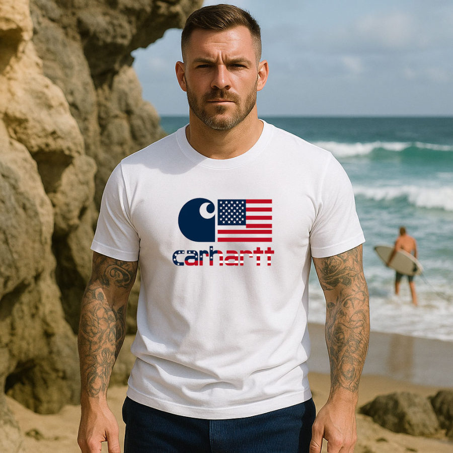 

Carhartt Men's Vintage American Flag Independence Day July 4th Surf Print Cotton Short Sleeve T-Shirt