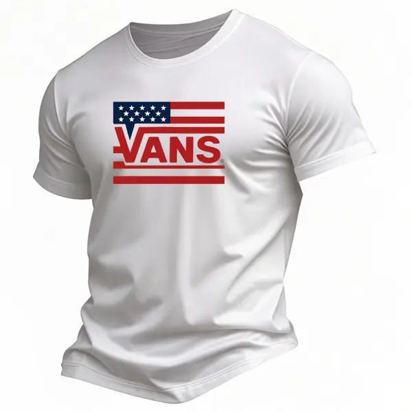Vans Men's Vintage American Flag Independence Day July 4th Print Cotton Short Sleeve T-Shirt - Menzfolk.com 