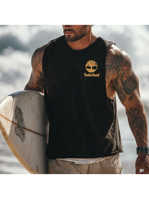 Men's Vintage Surfing Oversized Print Tank Top - Wearmw.chimpone.com 