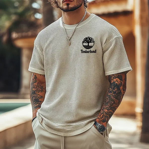 Men's Vintage Waffle Fabric Knit Lightweight Mesh T-Shirt - Perfect For Summer Outdoors - Ootdyouth.com 