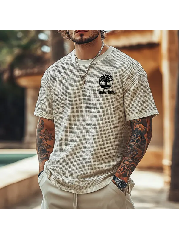 Men's Vintage Waffle Fabric Knit Lightweight Mesh T-Shirt - Perfect For Summer Outdoors - Anrider.com 