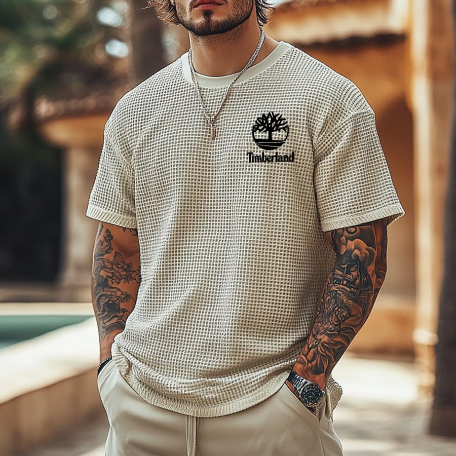 

Timberland Men's Vintage Waffle Fabric Knit Lightweight T-Shirt - Perfect For Summer Outdoors