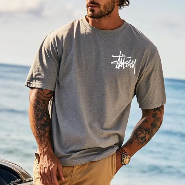 Unisex Vintage Print Gray Knit Lightweight Surf T-Shirt - Perfect For Summer Outdoors - Zivinfo.com 