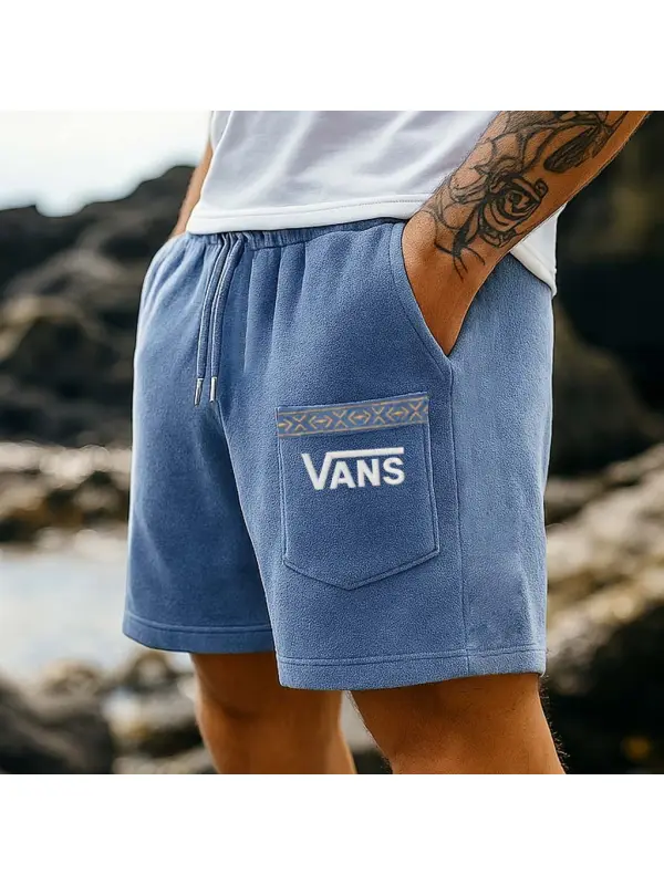 Men's Vintage Terry Towelling Embroidery Elastic Drawstring Surfing Shorts Boardshorts - Frontiercool.com 