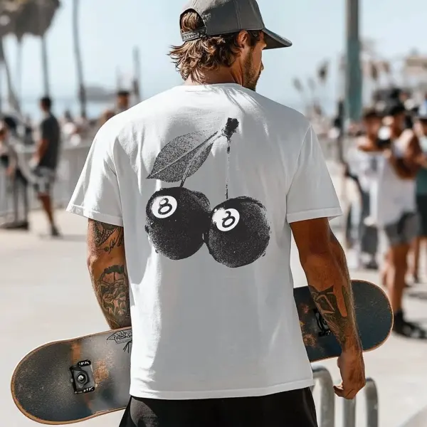 Men's Vintage Street Style Black8 Ball Print Outdoor Tee - Rabclub.com 