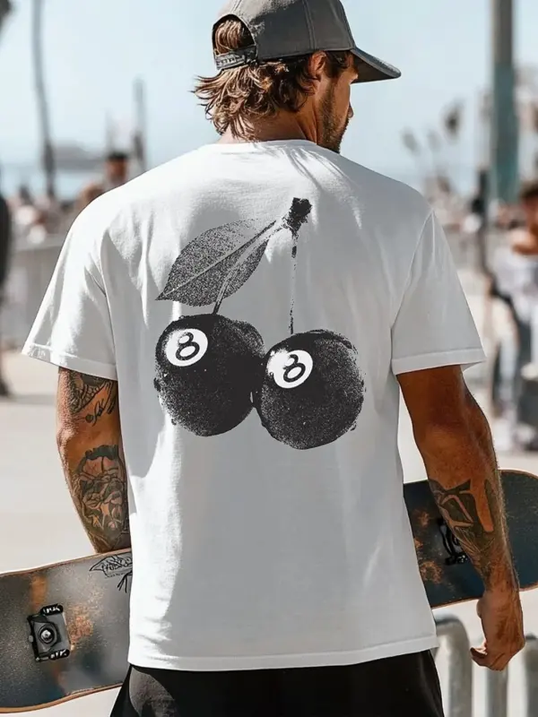 Men's Vintage Street Style Black8 Ball Print Outdoor Tee - Menwyx.com 