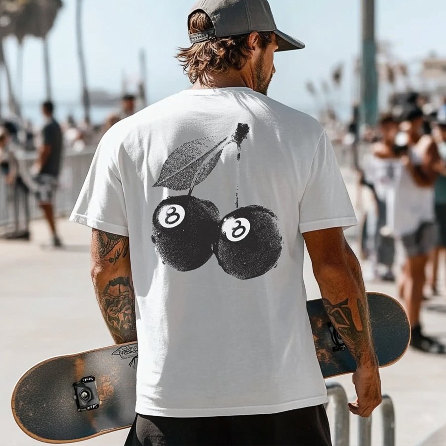 

Men's Vintage Street Style Black8 Ball Print Outdoor Tee