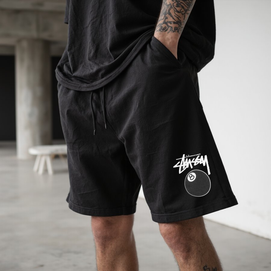 

Men's Vintage Street Style Black8 Ball Print Outdoor Shorts