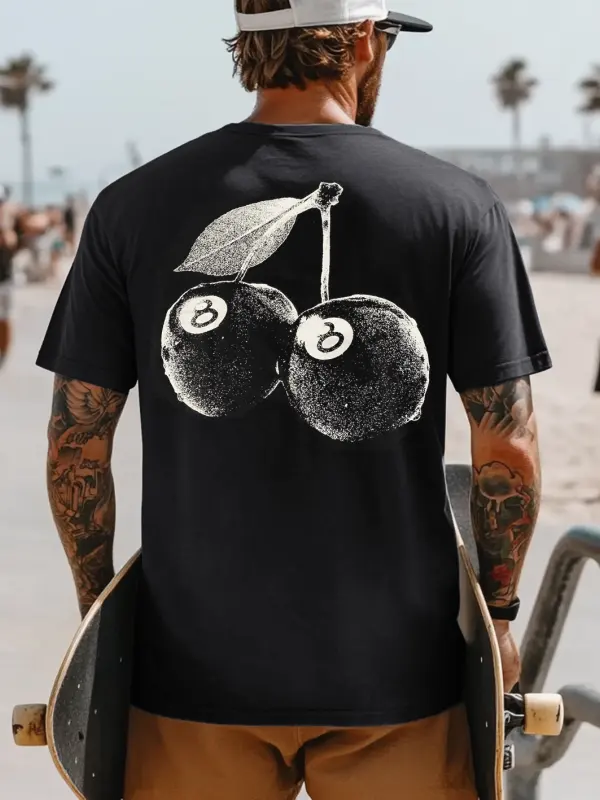 Men's Vintage Street Style Black8 Ball Print Outdoor Tee - Menwyx.com 